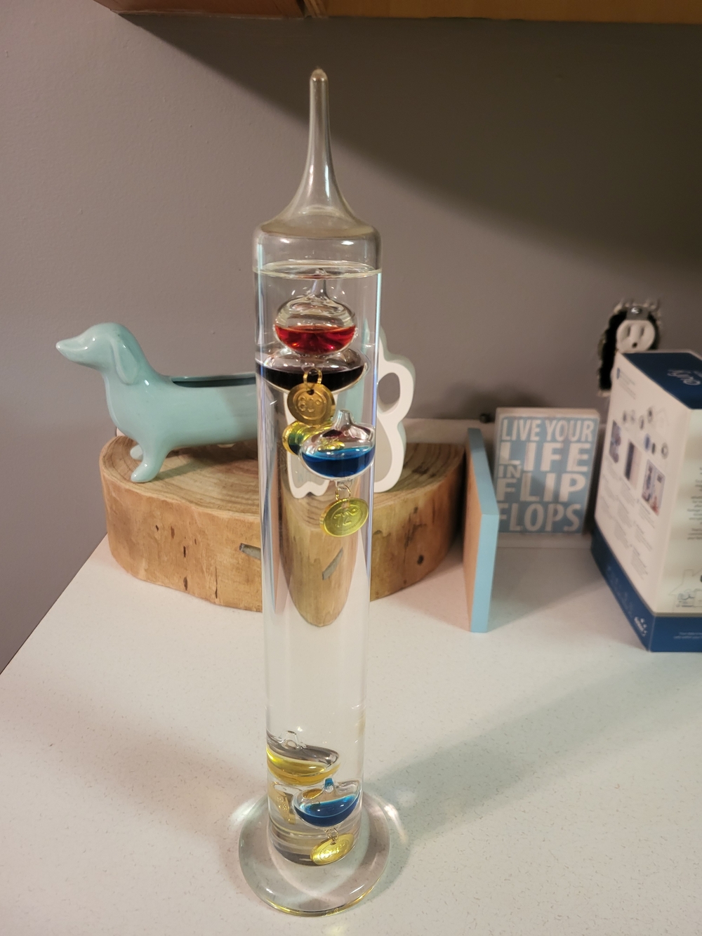 Galileo Thermometer Tube with Blue, Yellow, Red Floating Bulbs